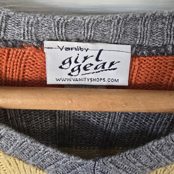 Vintage 90s Vanity Girl Gear Striped Tight Knit Wide Ribbed Sweater V-neck Small - Picture 5 of 6